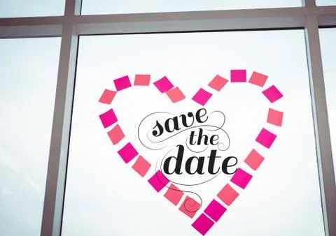 Save the date graphic on window Stock Photos