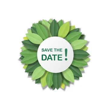 Save the date with green leaves on white background for graphic design, logo, 스톡 일러스트