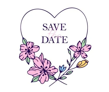 Save the date hand drawn hearts with stylized flowers - vector illustration d Stock Illustration
