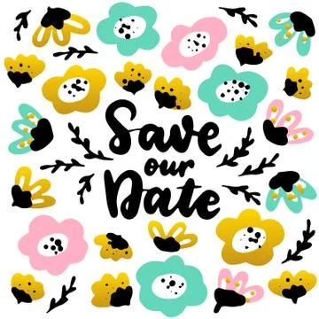 Save the Date Handwritten Postcard Stock Illustration