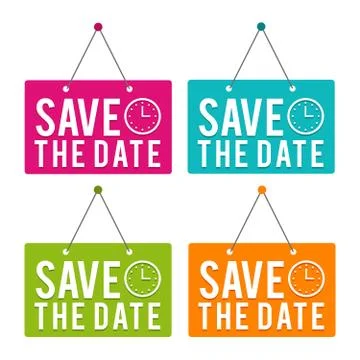 Save the Date with Icon hanging Door Sign. Eps10 Vector. Stock-Illustration