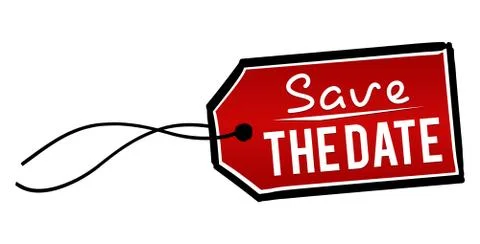 Save the Date label. Stock Illustration