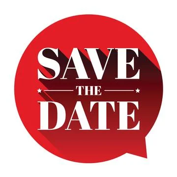 Save the Date label sign red invitation Stock Illustration
