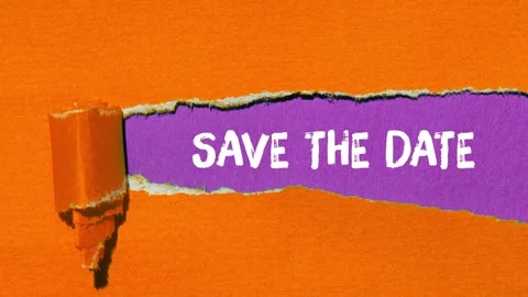 Save the date message writing on ripped torn paper background Video stock 334130546
