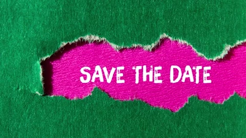 Save the date message writing on ripped torn paper background Stock Footage 344329817