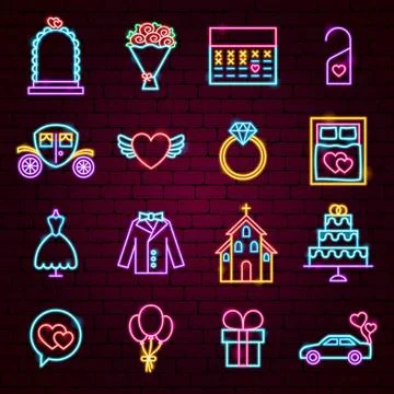 Save the Date Neon Icons Ilustração Stock
