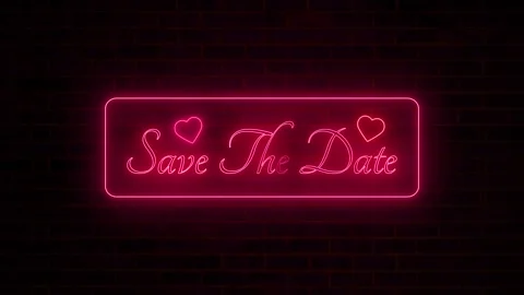 Save The Date Neon Sign Animation with Hearts Stock Footage 313173809