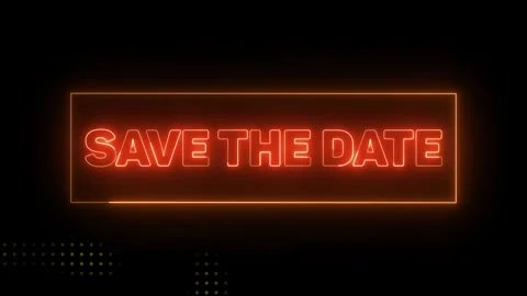 Save the date neon sign glow with halftone animation Video stock 296821433