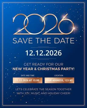 Save The Date New Year and Christmas Party 2026 - holiday template company Stock Illustration