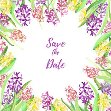 Save the date or congratulation, invitation card square template with Spring Stock Illustration