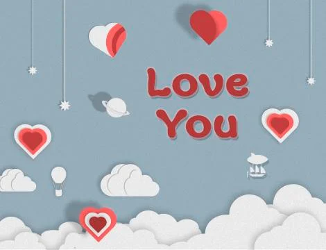 Save the date paper art design. Heart balloon and clouds. Lovely day. illustr Stock Photos