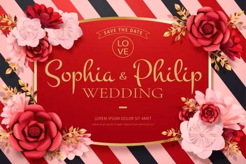 Save the date paper flowers Stock Illustration