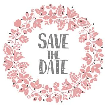 Save the date with pastel vector wreath isolated on white background Stock Illustration