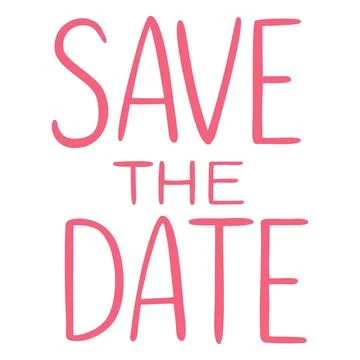 "SAVE THE DATE" poster, hand-drawn doodle sketch, pink color. Stock Illustration