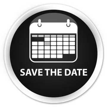 Save the date premium black round button Illustrazione stock