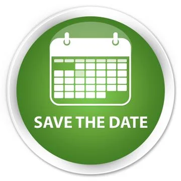 Save the date premium soft green round button Illustrazione stock
