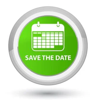 Save the date prime soft green round button Stock Illustration