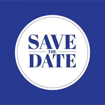 Save the Date sign blue circle Stock Illustration