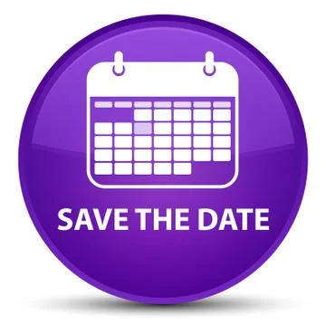 Save the date special purple round button Illustrazione stock