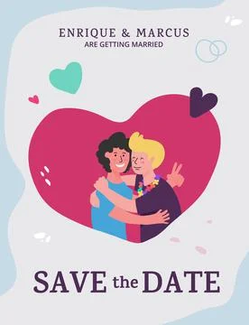 Save the date. Template for invitation. Please rsvp. Wedding of two men. Stock Illustration