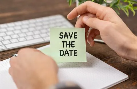 Save the date Termin Datum Einladung Verabredung Schreibtisch Stock Photos