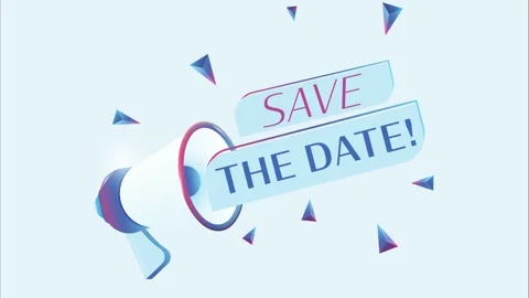 Save the date text with 3d realistic megaphone animation. Megaphone sign banner Video stock 226814561
