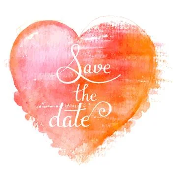 Save the date. A vector wedding invitation with a pink watercolor heart on a Stock Illustration