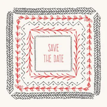 Save the Date. Vintage vector drawing frames to your template. Stock Illustration