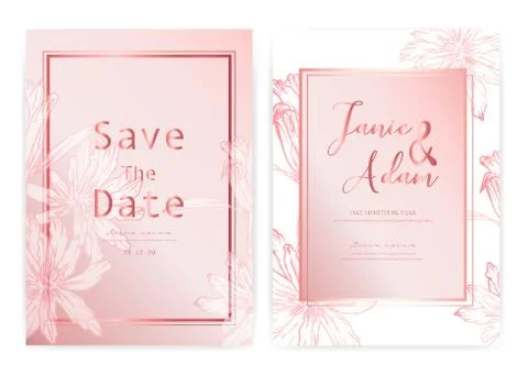 Save the date wedding card. Wedding invitation cards with hand drawn botanica Stock Illustration