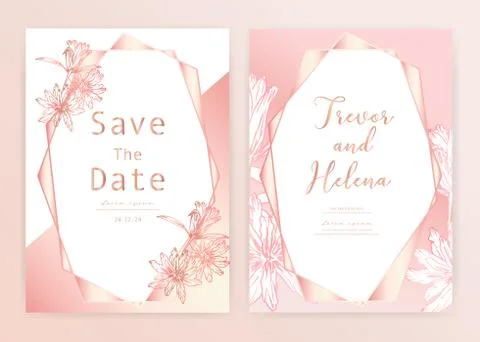 Save the date wedding card. Wedding invitation cards with hand drawn botanica Stock Illustration