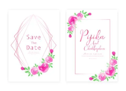 Save the date wedding card. Wedding invitation cards with flower watercolor.  Stock Illustration