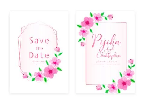Save the date wedding card. Wedding invitation cards with flower watercolor.  Stock Illustration