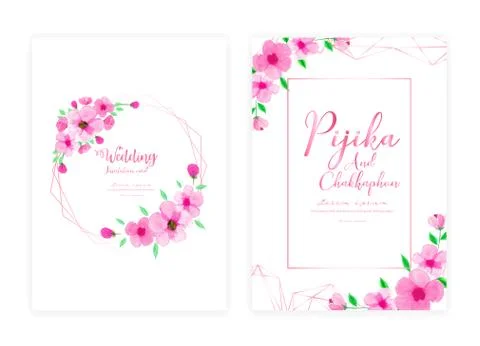 Save the date wedding card. Wedding invitation cards with flower watercolor.  Stock Illustration
