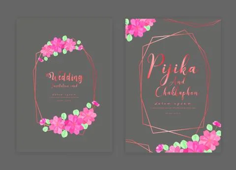 Save the date wedding card. Wedding invitation cards with flower watercolor.  Stock Illustration