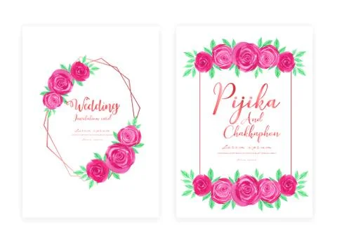 Save the date wedding card. Wedding invitation cards with flower watercolor.  Illustrazione stock