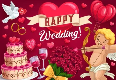Save the date, wedding day symbol. Cupid and cake Ilustração Stock