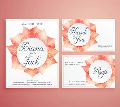 Save the date wedding invitation card template beautiful flower design Stock Illustration