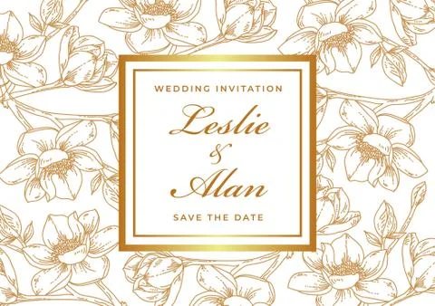Save the date, wedding invitation card with wreath flower template. Flower fl Stock Illustration
