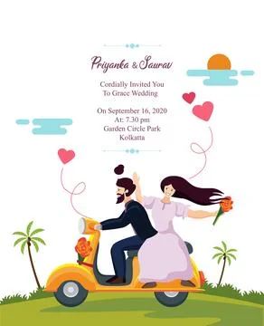 Save the date wedding invitation template with couple on bike vector Stock Illustration