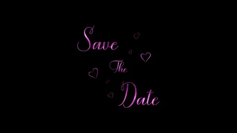 Save the Date wedding text animation, pink hearts on black background Stock Footage 317806559
