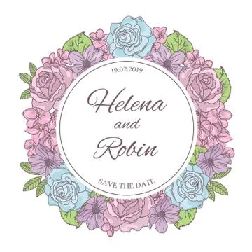 SAVE THE DATE Wedding Vector Illustration Wreath for Print Stock Illustration