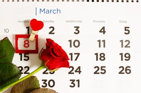 Save the date white block calendar for International Women's Day, March 8, with Stock Photos