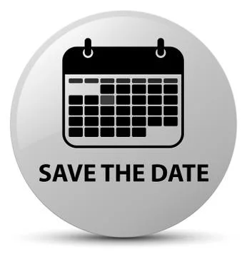 Save the date white round button Stock Illustration