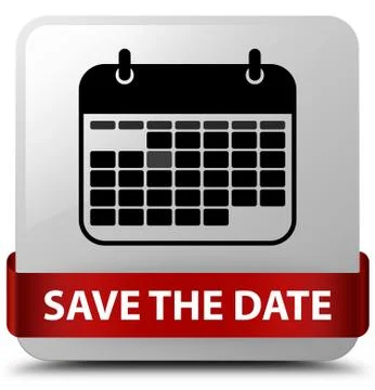 Save the date white square button red ribbon in middle Stock Illustration