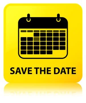 Save the date yellow square button Stock Illustration