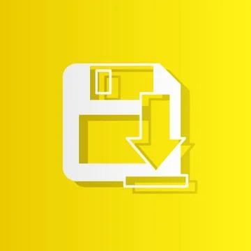 Save the disk with the arrow to the floppy white icon with shadow Illustrazione stock