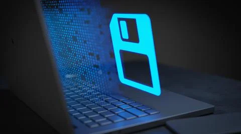 Save disk digital online technology contemporary laptop phone beside 3D Illus Illustrazione stock