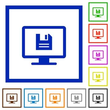 Save display settings flat framed icons Illustrazione stock