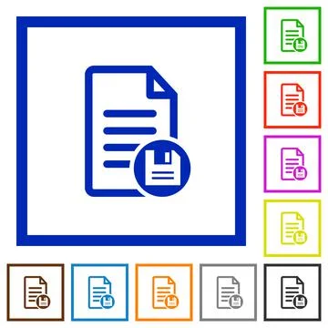 Save document flat framed icons Stock Illustration