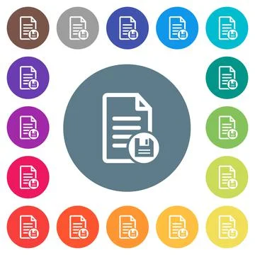 Save document flat white icons on round color backgrounds Illustrazione stock